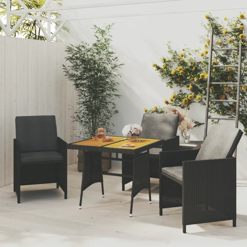 Mesa de jardim 70x70x72 cm vime PE e acácia maciça preto-Mesas de jardim-Home Retail