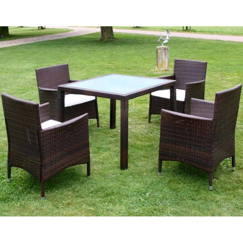 5pcs conjunto de jantar exterior c/ almofadões vime PE castanho-Conjuntos de jardim-Home Retail