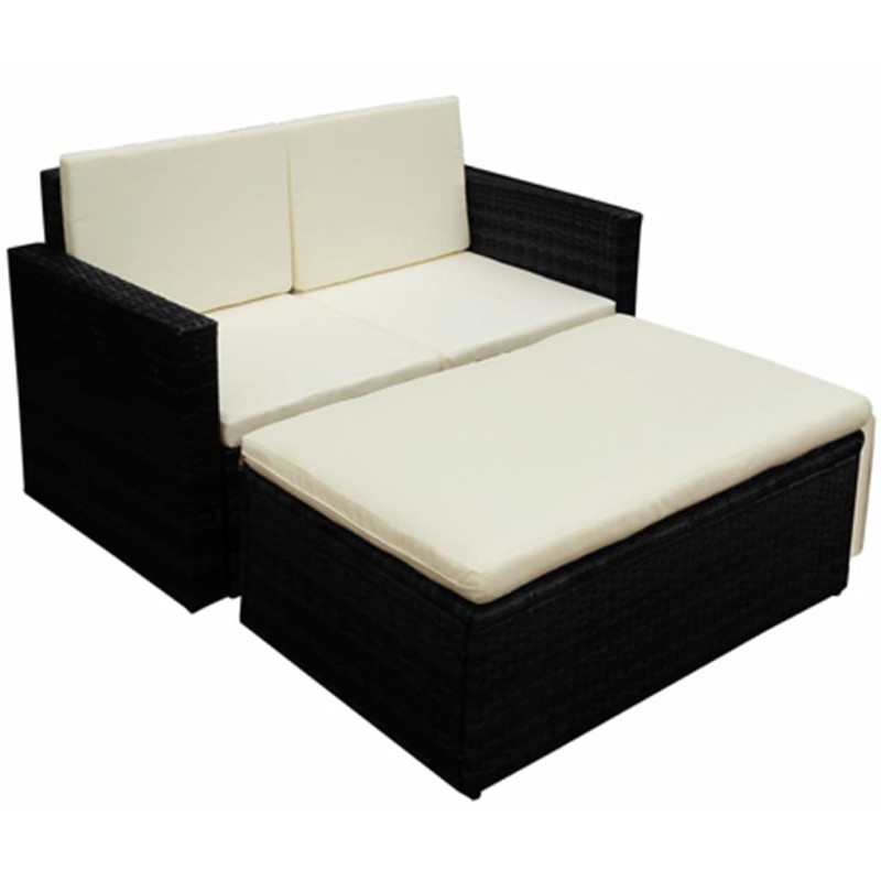 2 pcs conjunto lounge de jardim c/ almofadões vime PE preto-Conjuntos de jardim-Home Retail