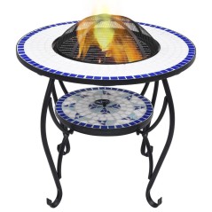 Mesa braseira em mosaico 68 cm cerâmica azul e branco