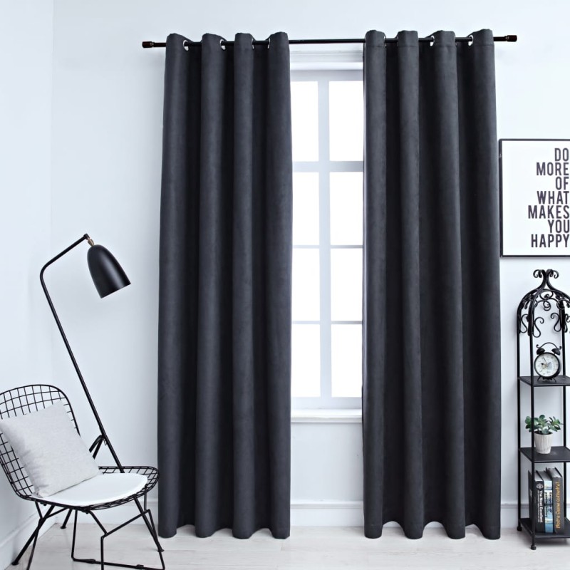 Cortinas blackout c/ argolas em metal 2 pcs 140x175cm antracite-Persianas e cortinas-Home Retail