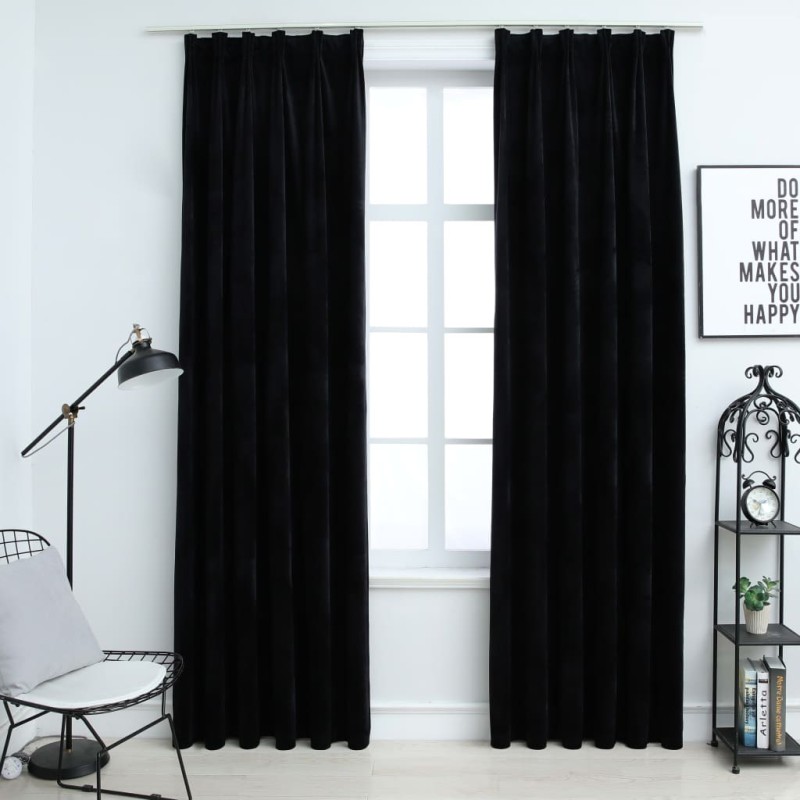 Cortinas blackout com ganchos 2 pcs 140x225 cm veludo preto-Persianas e cortinas-Home Retail