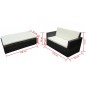 2 pcs conjunto lounge de jardim c/ almofadões vime PE preto