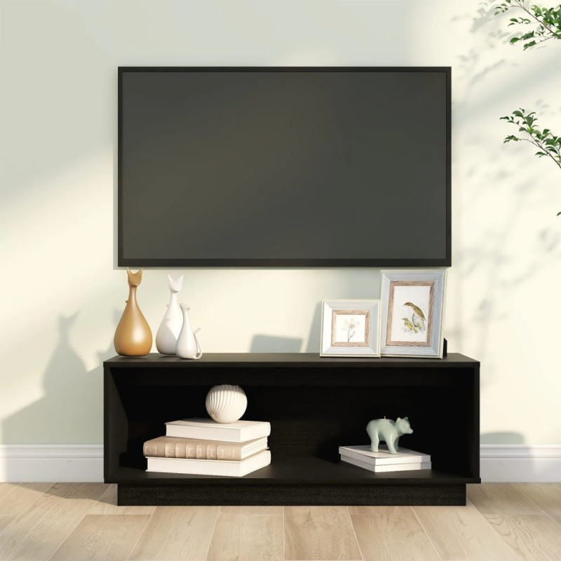 Móvel de TV 90x35x35 cm madeira de pinho maciça preto-Móveis de TV-Home Retail