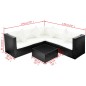 4 pcs conjunto lounge de jardim c/ almofadões vime PE preto