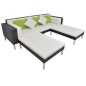 4 pcs conjunto lounge de jardim c/ almofadões vime PE preto