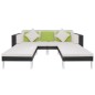 4 pcs conjunto lounge de jardim c/ almofadões vime PE preto