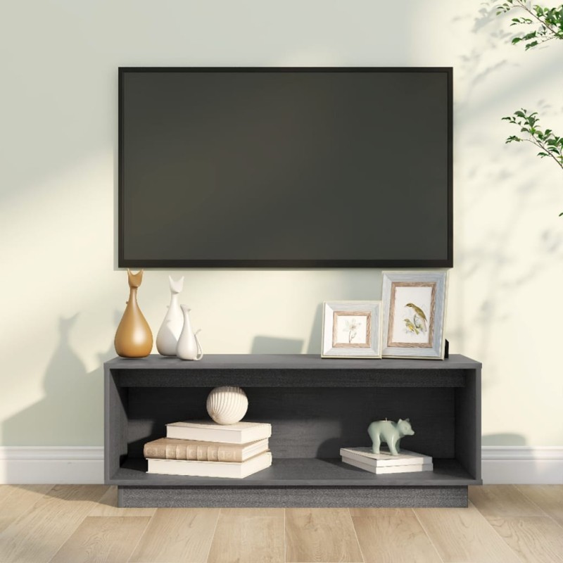 Móvel de TV 90x35x35 cm madeira de pinho maciça cinza-Móveis de TV-Home Retail