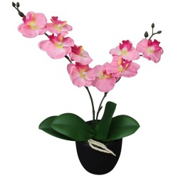 Planta orquídea artificial com vaso 30 cm rosa