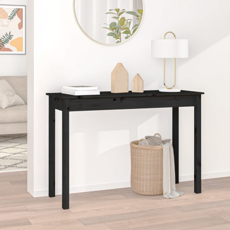 Mesa consola 110x40x75 cm madeira de pinho maciça preto-Mesas de apoio-Home Retail