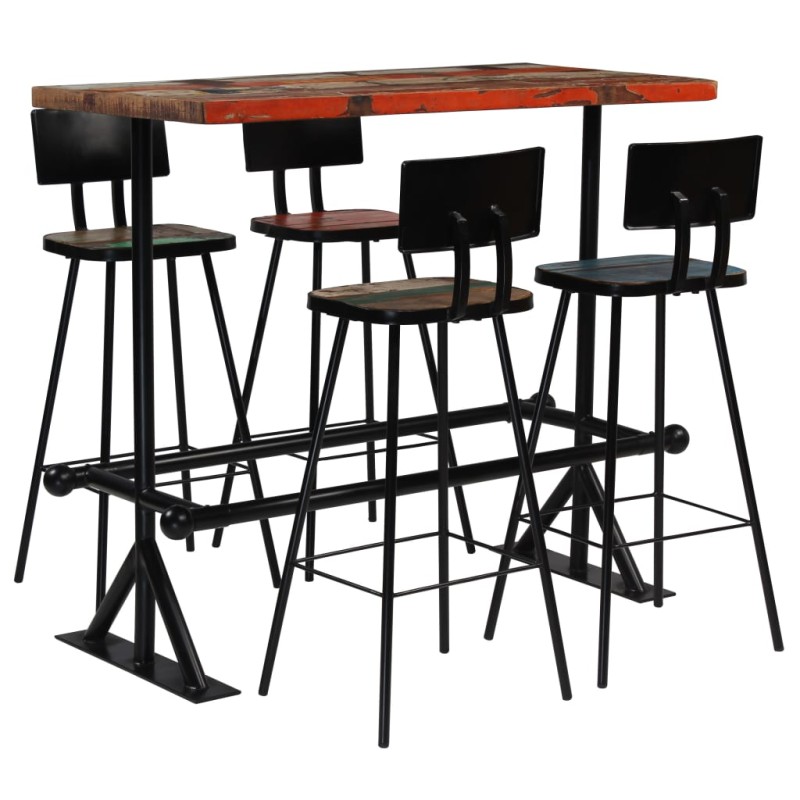 Conjunto de bar 5 pcs madeira recuperada maciça multicor-Conjuntos de móveis para cozinha e sala de jantar-Home Retail