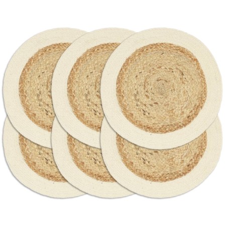 Individuais de mesa 6 pcs juta e algodão 38 cm redondo natural