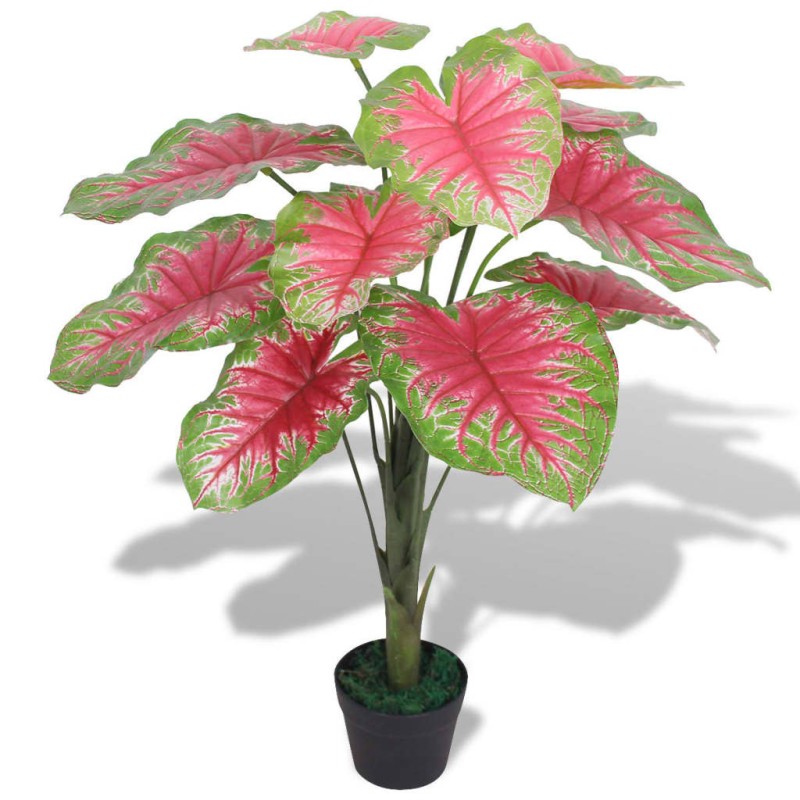 Planta caládio artificial com vaso 85 cm verde e vermelho-Flores sintéticas-Home Retail