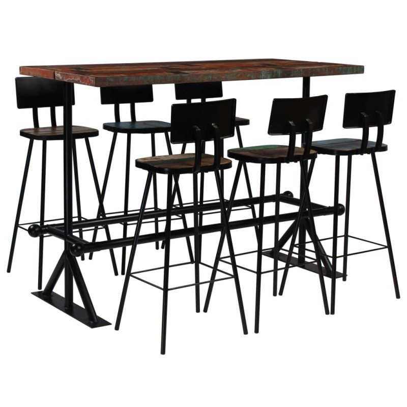 Conjunto de bar 7 pcs madeira recuperada maciça multicor-Conjuntos de móveis para cozinha e sala de jantar-Home Retail