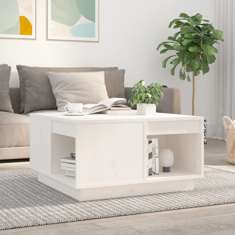 Mesa de centro 60x61x32,5 cm madeira de pinho maciça branco-Mesas de centro-Home Retail