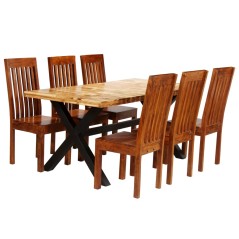 Conjunto mesa de jantar 7 pcs madeira mangueira e acácia maciça