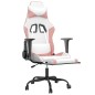 Cadeira gaming com apoio p/ pés couro artificial branco e rosa