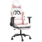 Cadeira gaming com apoio p/ pés couro artificial branco e rosa