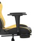 Cadeira gaming c/ apoio pés couro artificial preto e dourado