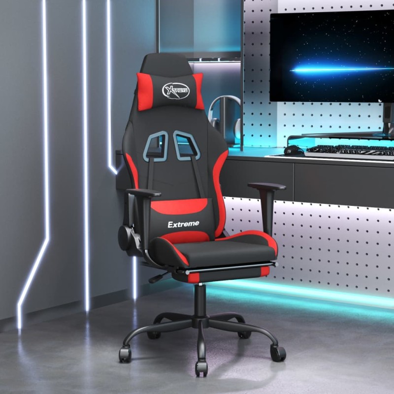 vidaxL Cadeira de gaming c/ apoio para os pés tecido preto e vermelho-Cadeiras de jogo-Home Retail