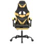 Cadeira gaming c/ apoio pés couro artificial preto e dourado