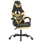 Cadeira gaming c/ apoio pés couro artificial preto e dourado