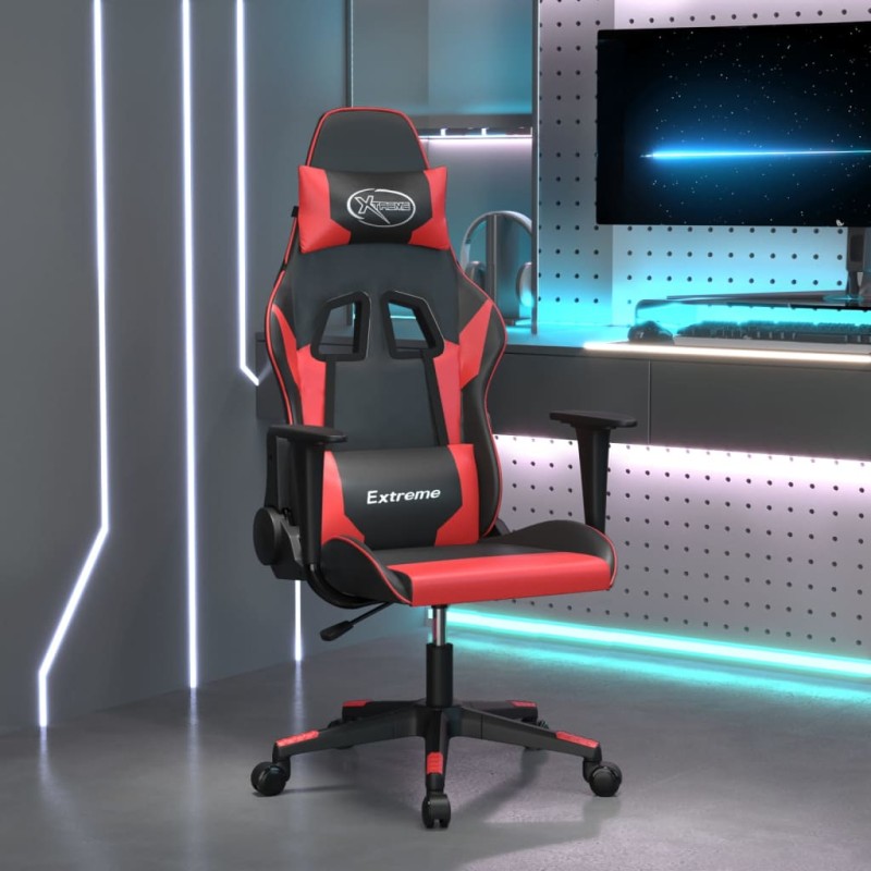 Cadeira gaming couro artificial preto e vermelho-Cadeiras de jogo-Home Retail