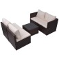 5 pcs conjunto lounge jardim c/ almofadões vime PE castanho