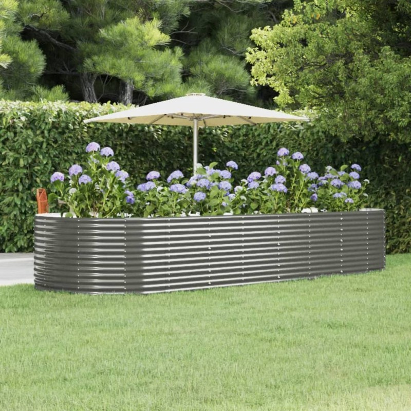 Canteiro elevado jardim 367x140x68 aço revestido a pó cinzento-Vasos e floreiras-Home Retail