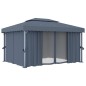 Gazebo com cortinas e cordões de luzes LED 4x3 m antracite