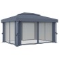 Gazebo com cortinas e cordões de luzes LED 4x3 m antracite