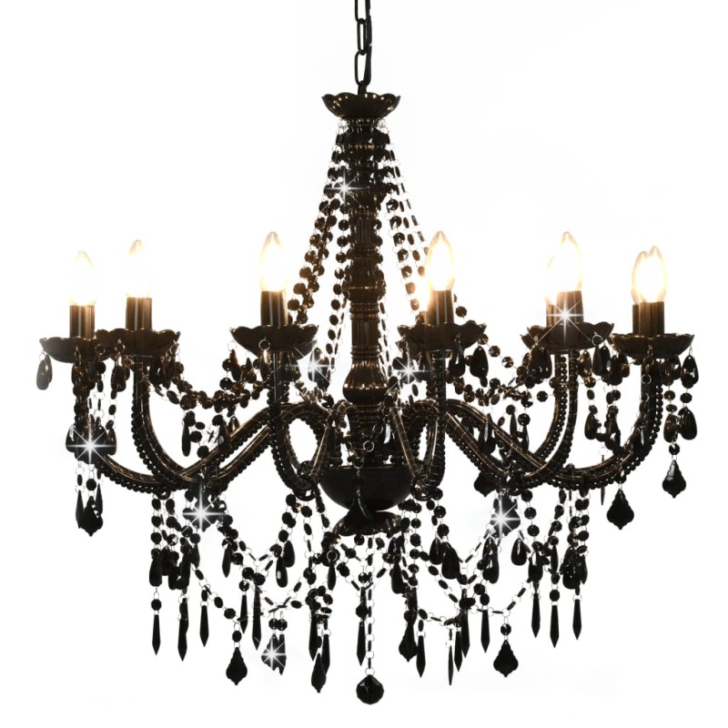 Lustre com contas lâmpadas 12 x E14 preto-Candelabros-Home Retail