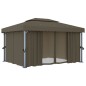 Gazebo com cortinas e cordões de luzes LED 4x3 m cinza-acastan.