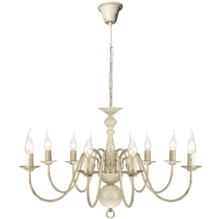 Candelabro de metal branco antigo com 8 lâmpadas E14