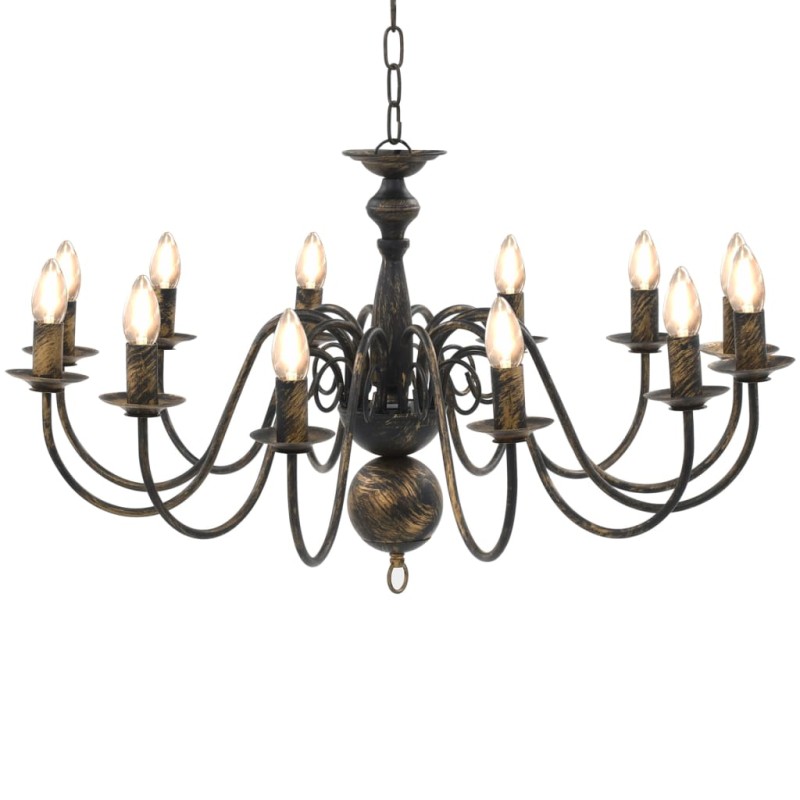 Lustre antigo de 12 lâmpadas E14 preto-Candelabros-Home Retail