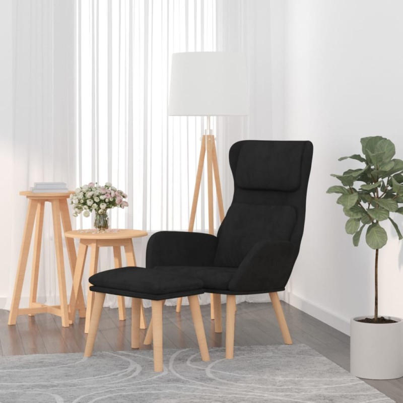 Cadeira de descanso com banco veludo preto-Poltronas-Home Retail