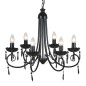 Candelabro pendente de cristal preto para 6 bulbos