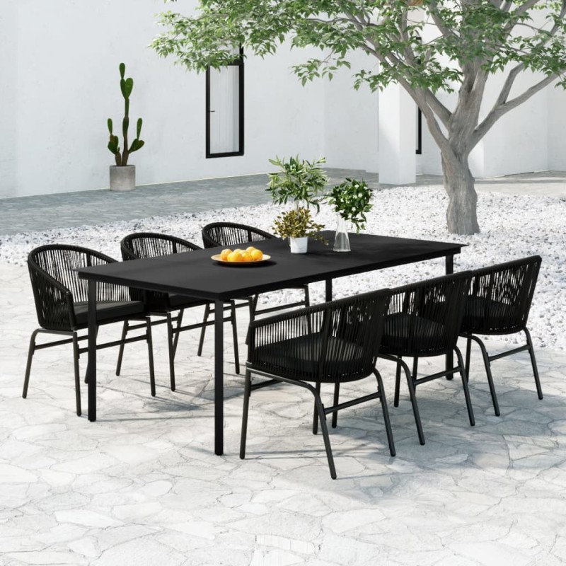 7 pcs conjunto de jantar para jardim preto-Conjuntos de jardim-Home Retail