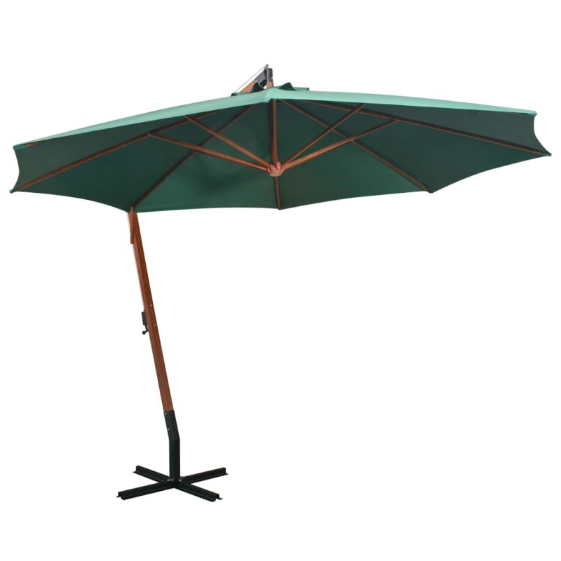 Guarda-sol suspenso com mastro de madeira 350 cm verde-Guarda-sóis e telas de varanda-Home Retail