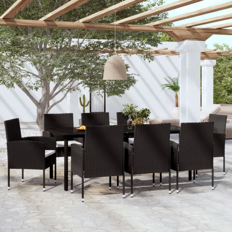 9 pcs conjunto de jantar para jardim preto-Conjuntos de jardim-Home Retail