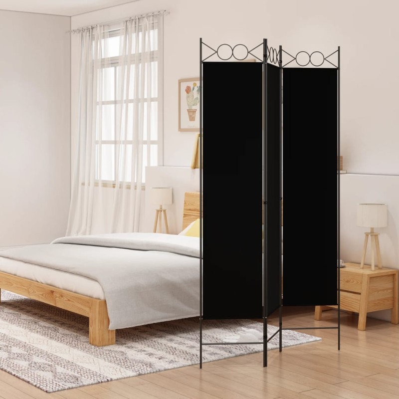 Divisória de quarto com 3 painéis 120x200 cm tecido preto-Biombos-Home Retail