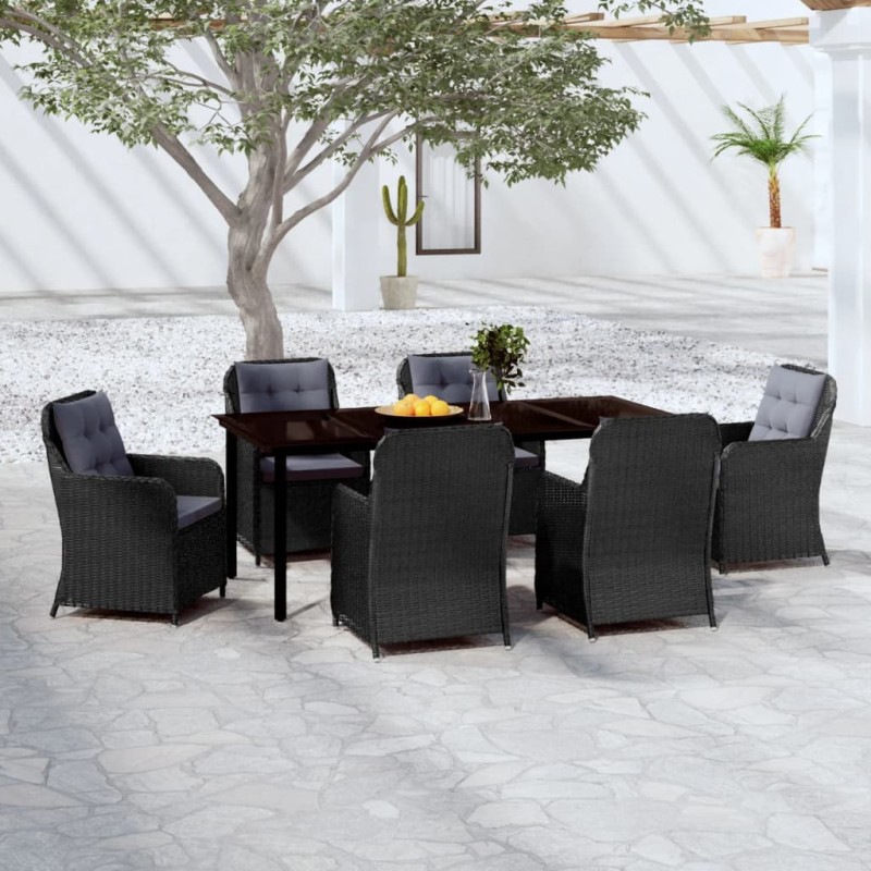 7 pcs conjunto de jantar para jardim preto-Conjuntos de jardim-Home Retail