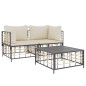 3 pcs conjunto lounge de jardim c/ almofadões vime PE antracite