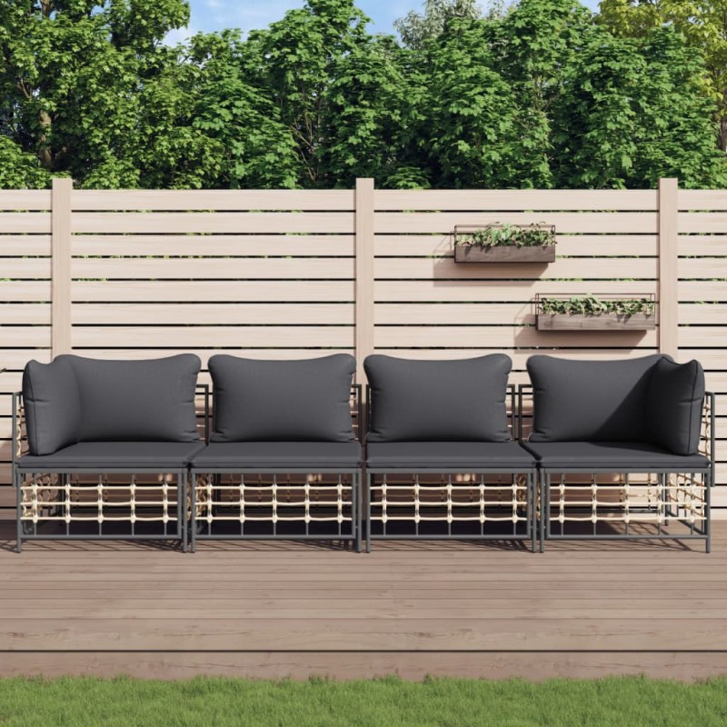 4 pcs conjunto lounge de jardim c/ almofadões vime PE antracite-Sofás para exterior-Home Retail