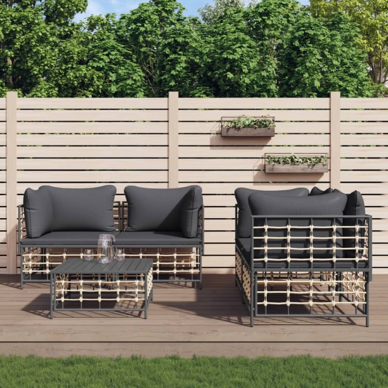 5 pcs conjunto lounge de jardim c/ almofadões vime PE antracite-Sofás para exterior-Home Retail