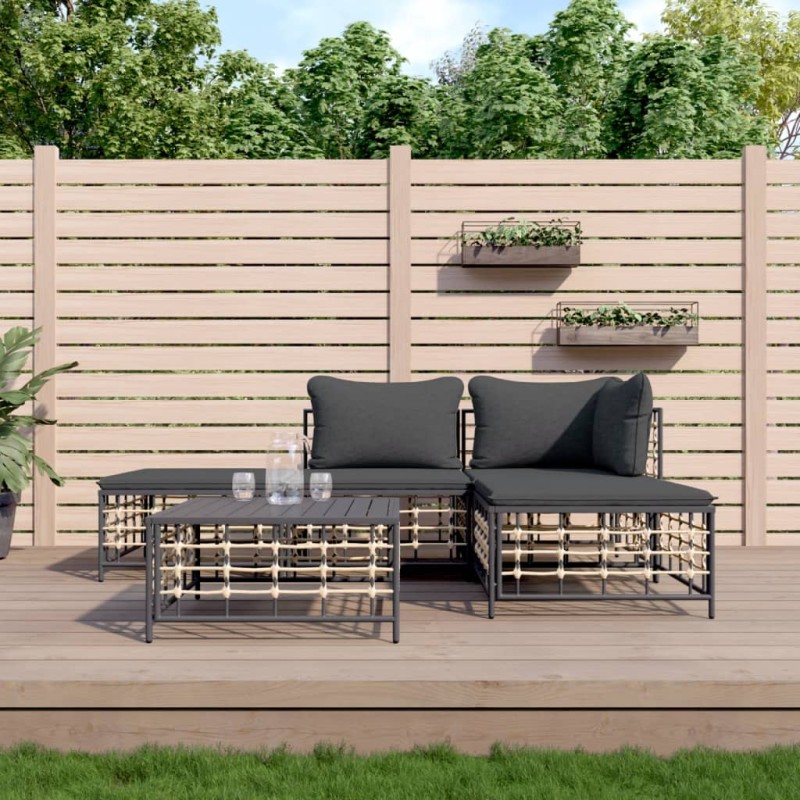 5 pcs conjunto lounge de jardim c/ almofadões vime PE antracite-Sofás para exterior-Home Retail