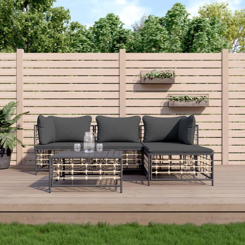 4 pcs conjunto lounge de jardim c/ almofadões vime PE antracite-Sofás para exterior-Home Retail