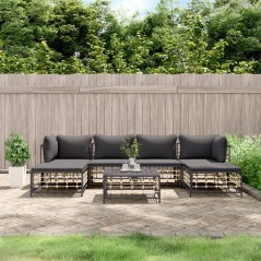 7 pcs conjunto lounge de jardim c/ almofadões vime PE antracite