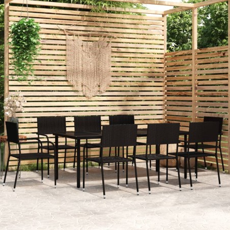 9 pcs conjunto de jantar para jardim preto