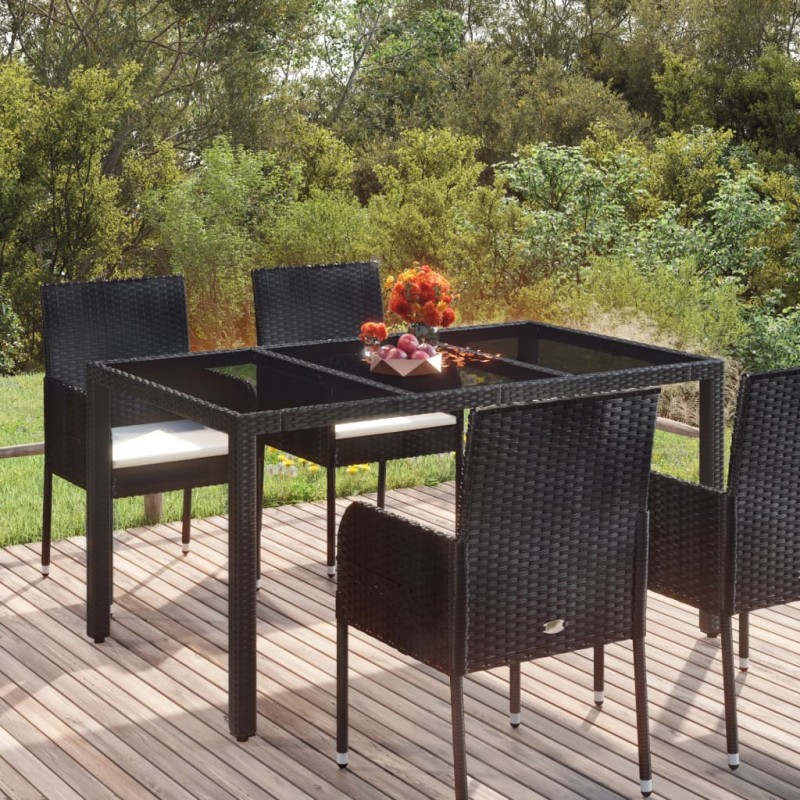 Mesa de jardim com tampo de vidro 150x90x75 cm vime PE preto-Mesas de jardim-Home Retail